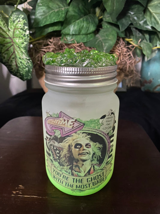 Ghost with the Most Frosted Green Mason Jar